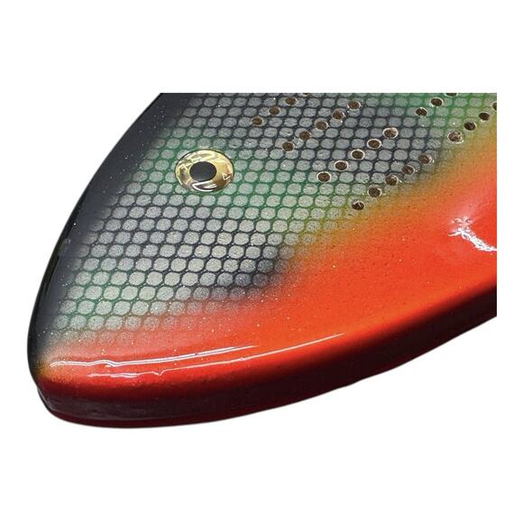 Homemade Fishing Lure Perch Green Fluorescent Orange Cribbage Board Rapala - Picture 2 of 5